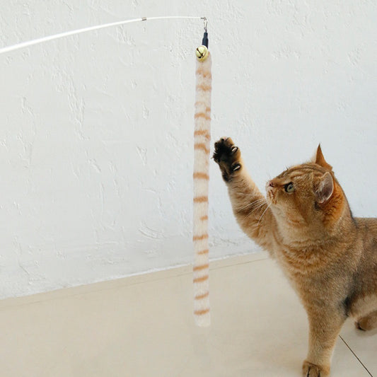 Tiger Tail Cat Teaser Pet Toy Chaser Stick Wand Extension Handle