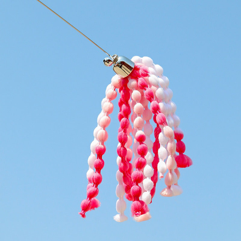 Pink Beads Cat Teaser feather wooden handle Pet Toy Stick Chaser