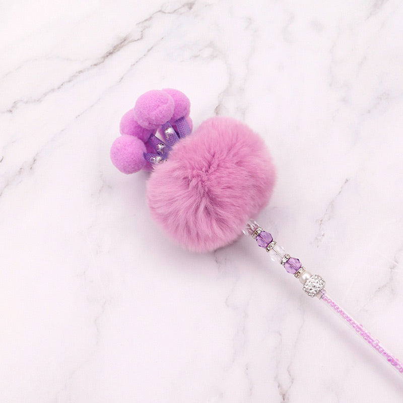 Cat Teaser Rex Rabbit Fur Fluffy Ball Chaser Stick Wand