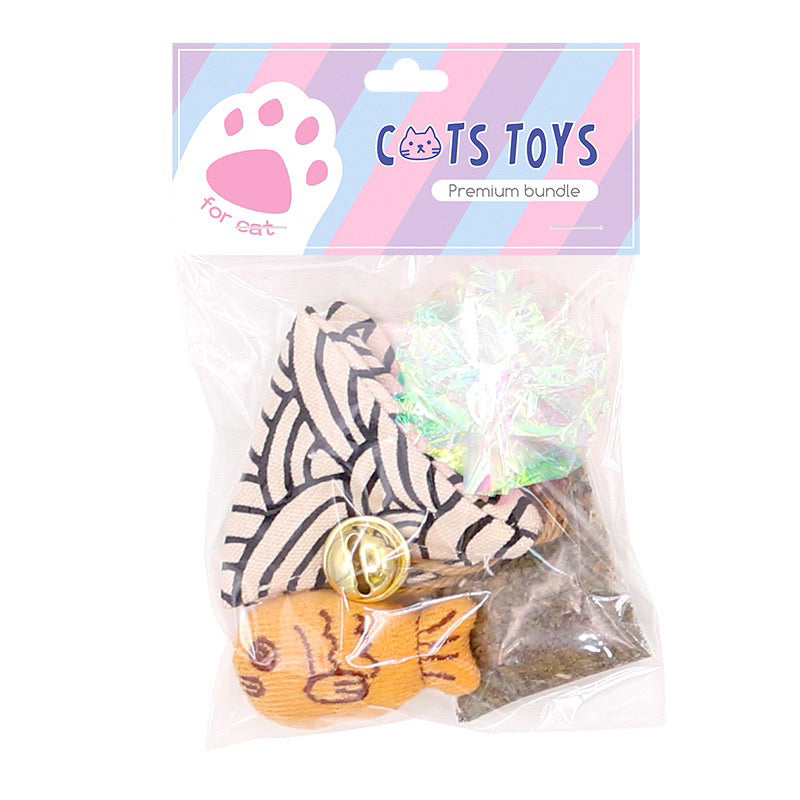 Cat toy gift set canvas catnip fluffy fish and plastic sound paper ball chaser cat pet toy