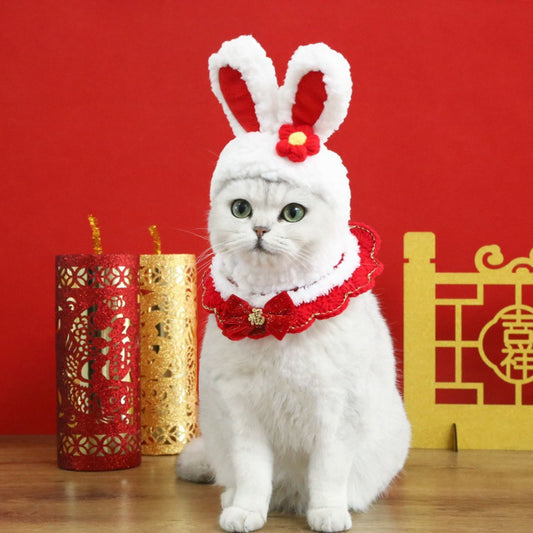 CNY new year Cat Accessories Hat Cap Napkin Necklace Collar Scarf 🧣 Lucky Bunny 🐰 Rabbit Ear