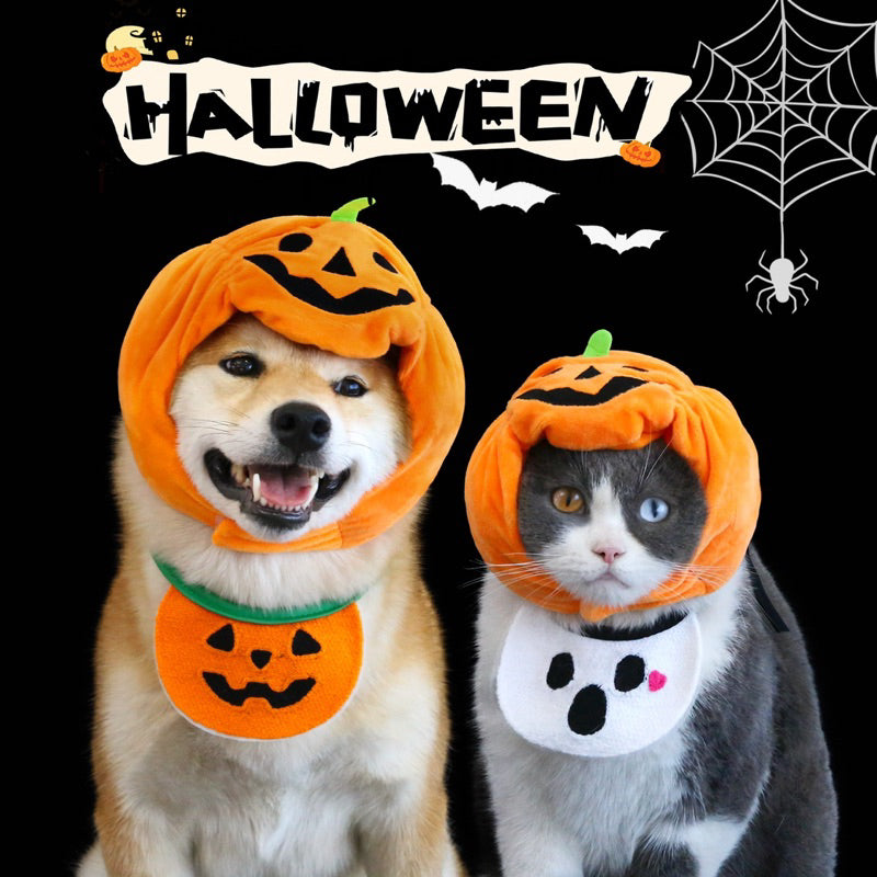 Happy Halloween Pumpkin Hat For Pet Cat Dog Cosplay Suit Napkin Collar