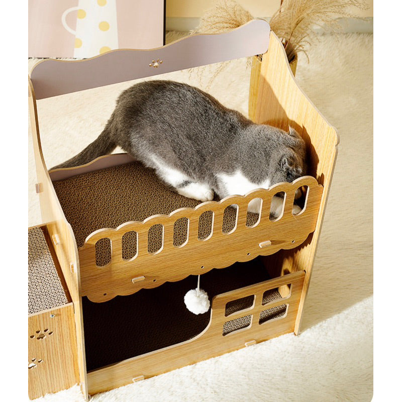 MeowFairy Double Deck Loft Cat Scratcher House Scratch Board Bed pet toy
