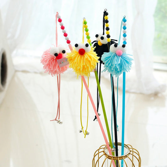 Cat Teaser toy chaser stick wand fluffy wools yarn 🧶 ball bug eye