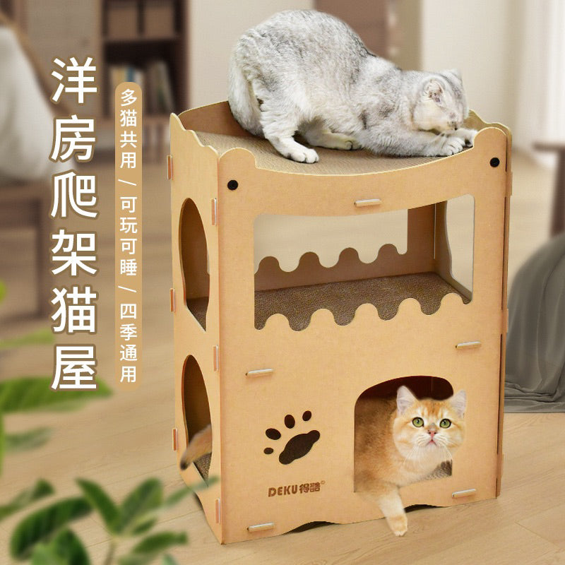 Deku triple deck Cat Villa Scratcher House Scratch Board Pet Toy Bed
