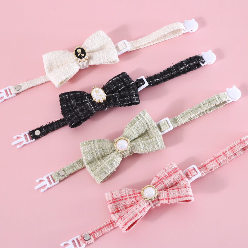 Cat bowtie bow tie grid design dog pet collar necklace accessories