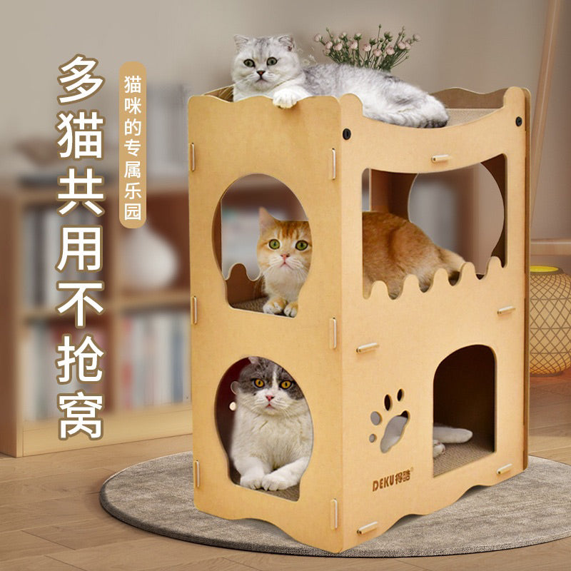 Deku triple deck Cat Villa Scratcher House Scratch Board Pet Toy Bed