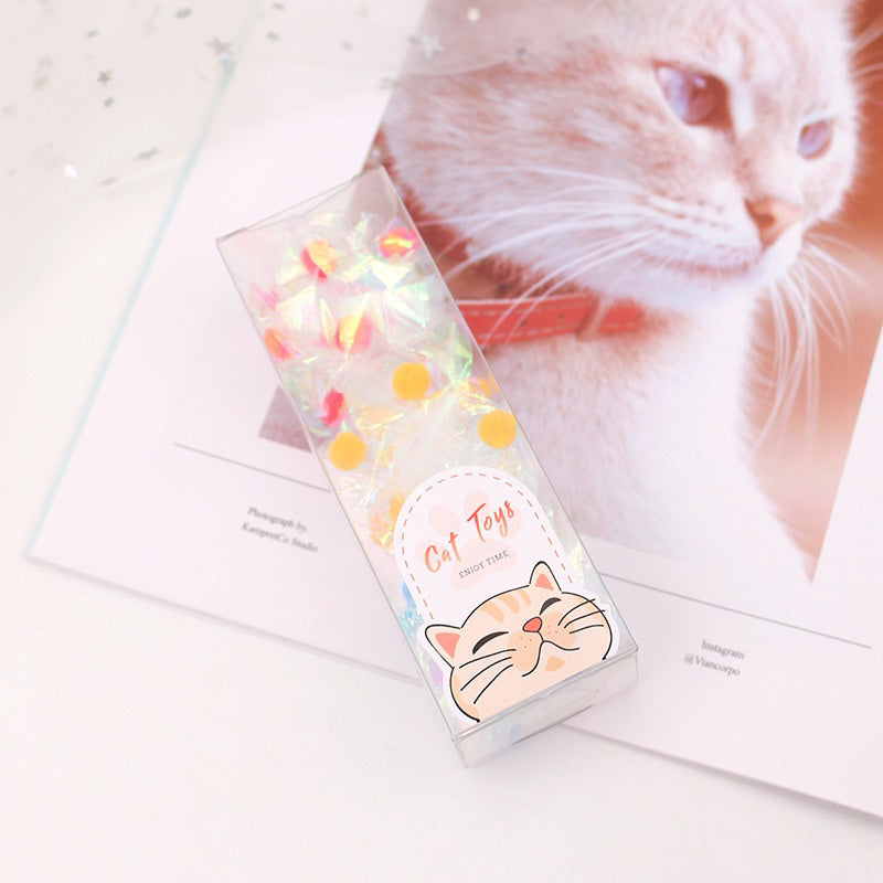 New plastic paper sound ball with gift box set of 3 pet toy cat toy chaser