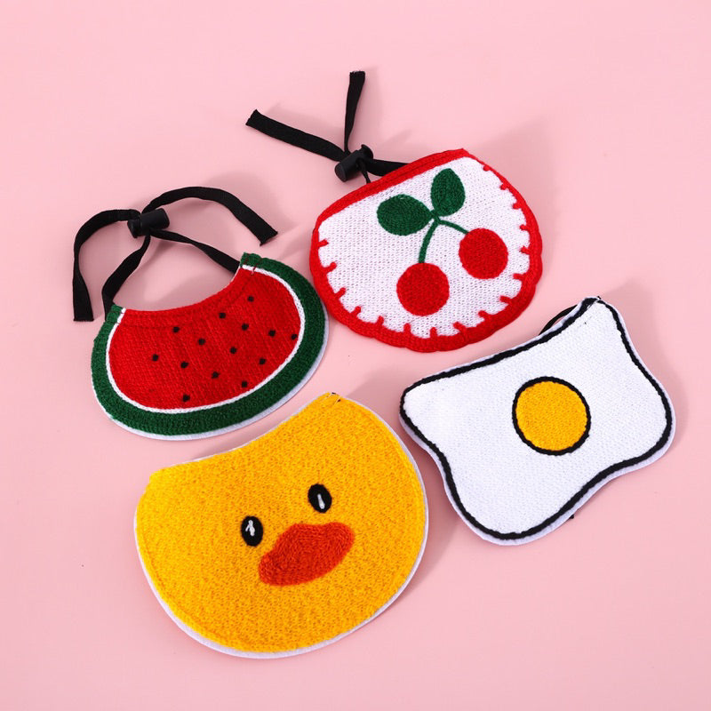 Cat Dog Collar Napkin Necklace Accessories Pet Cloth Tamago Duck Cherry Watermelon