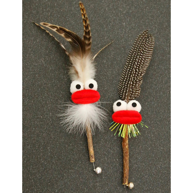 Big mouth Cat toy with feather and catnip bar teethe clean chaser chasing toy
