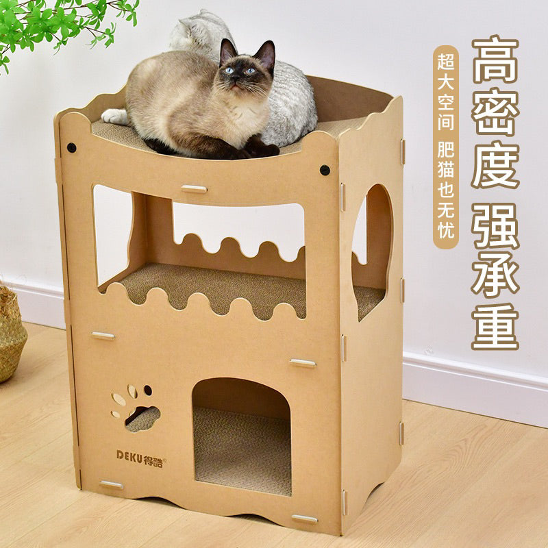 Deku triple deck Cat Villa Scratcher House Scratch Board Pet Toy Bed