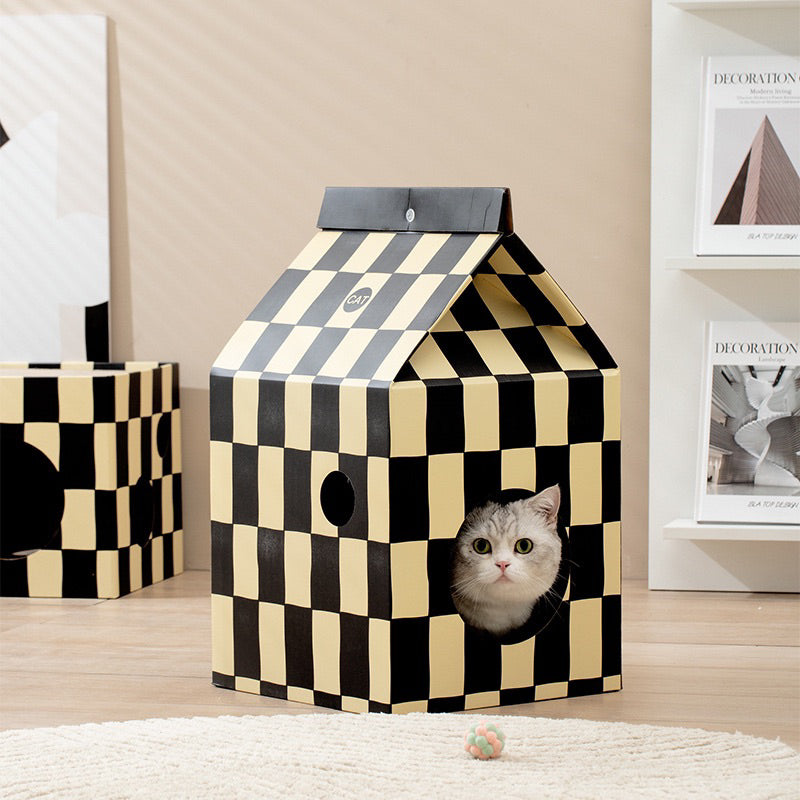 Classic Milk Box Cat Scratcher Pad Scratch Board Pet House Bed