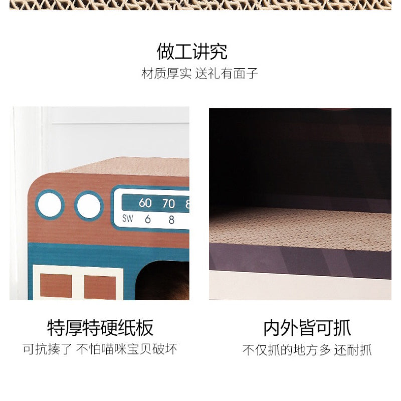 Cat Scrarch Box Board Scratcher Camera Radio House Pet Room