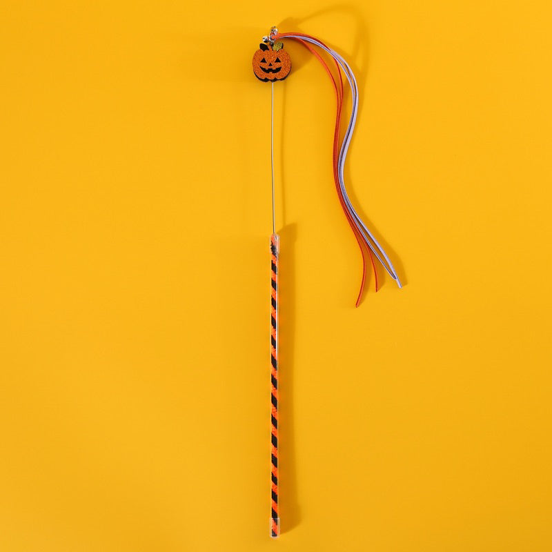 Cat Teaser Halloween Pet Toy Stick Wand Ghost Pumpkin Bat