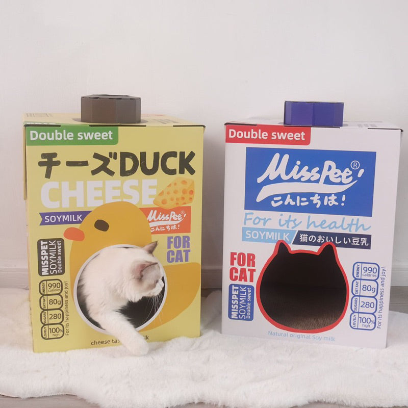 Misspet Soya Milk Box Cat Scratcher Cardboard House Scratch Board Pet Toy Bed