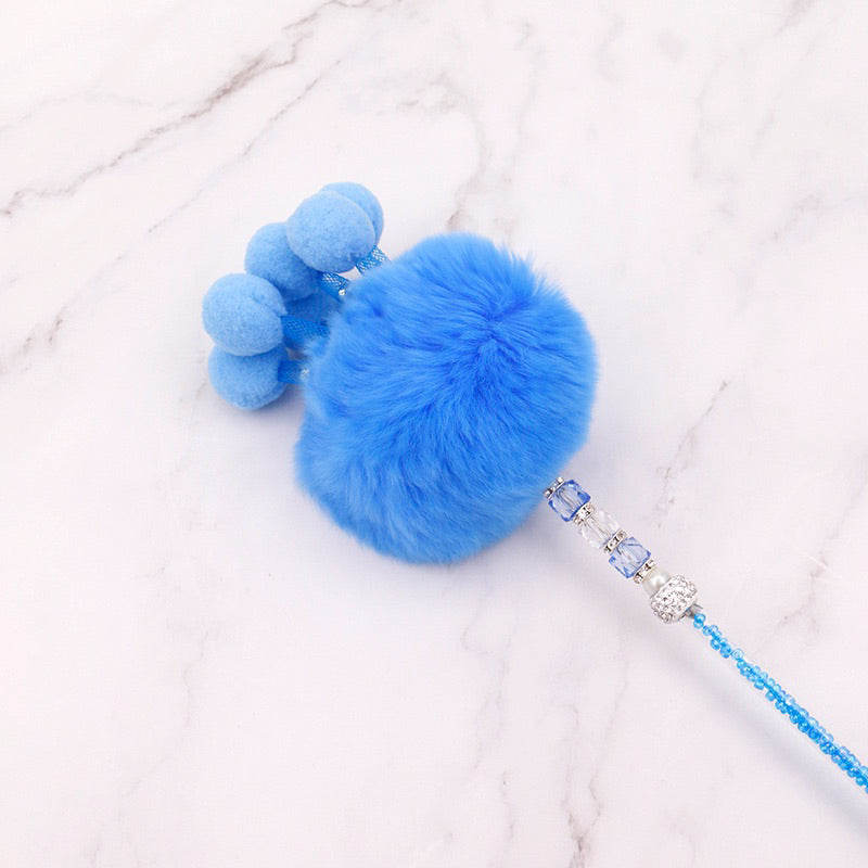 Cat Teaser Rex Rabbit Fur Fluffy Ball Chaser Stick Wand