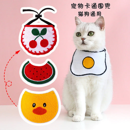 Cat Dog Collar Napkin Necklace Accessories Pet Cloth Tamago Duck Cherry Watermelon