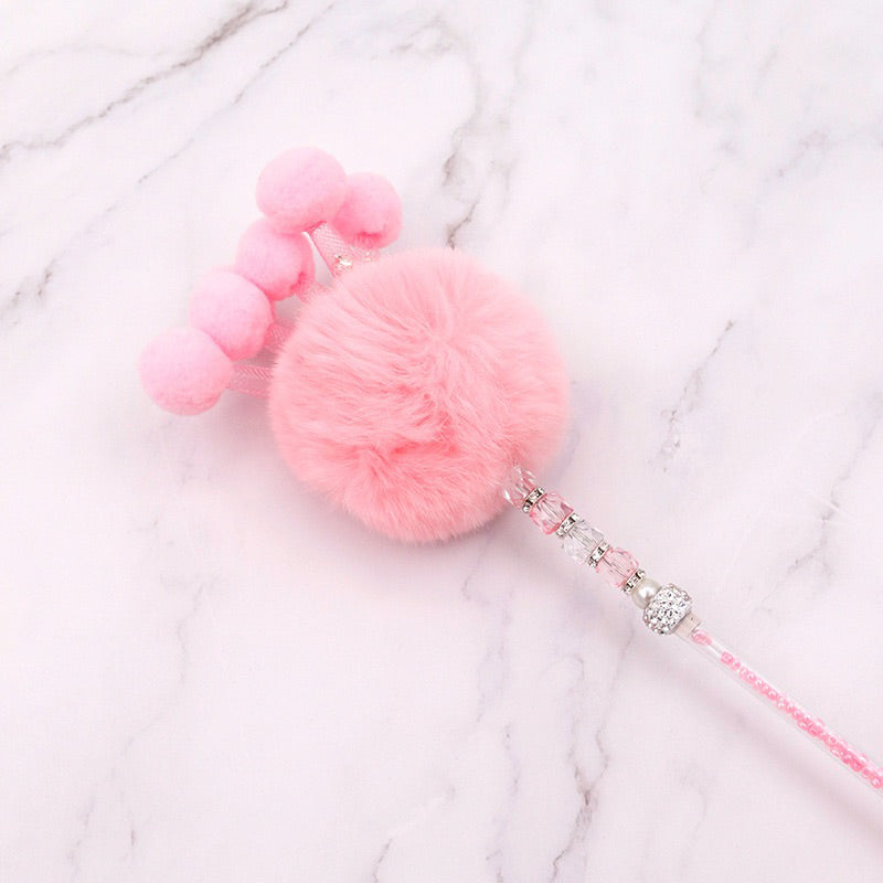 Cat Teaser Rex Rabbit Fur Fluffy Ball Chaser Stick Wand
