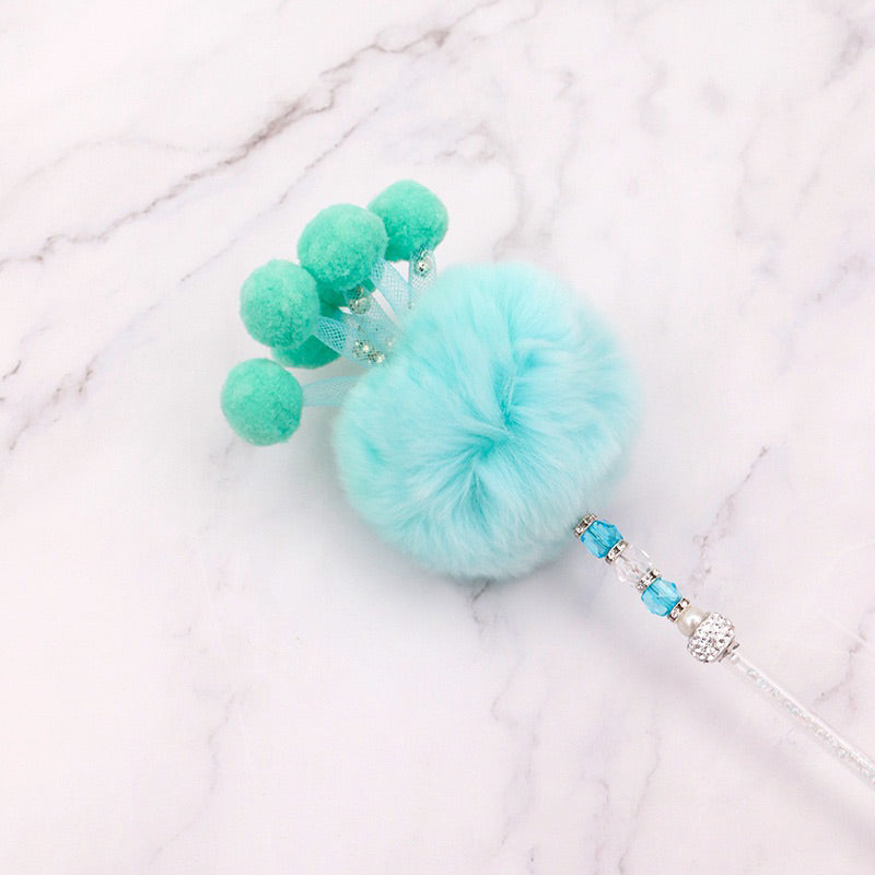 Cat Teaser Rex Rabbit Fur Fluffy Ball Chaser Stick Wand