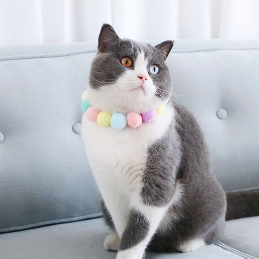 Cat Dog Pet necklace hand made fluffy ball neck accessories