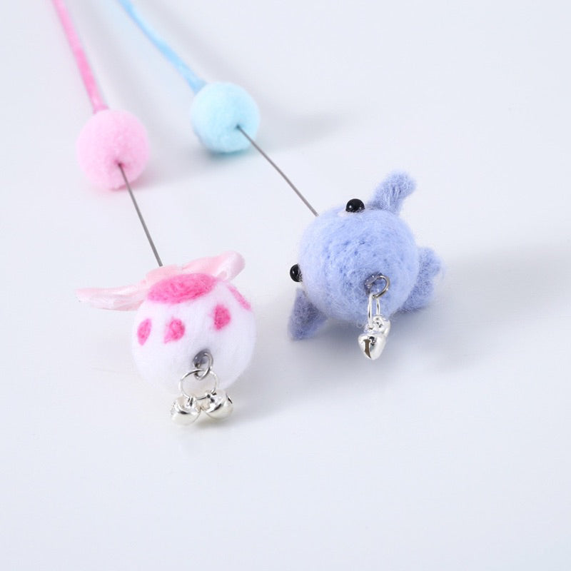 Cat Teaser pet toy Felt interactive toy wand stick with bell 40cm