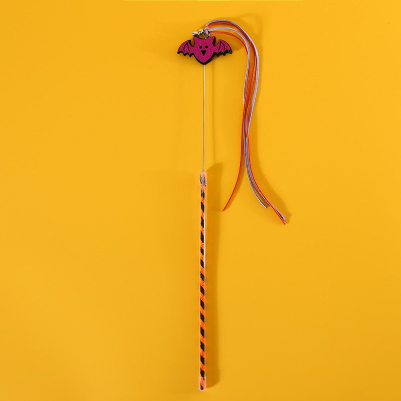 Cat Teaser Halloween Pet Toy Stick Wand Ghost Pumpkin Bat