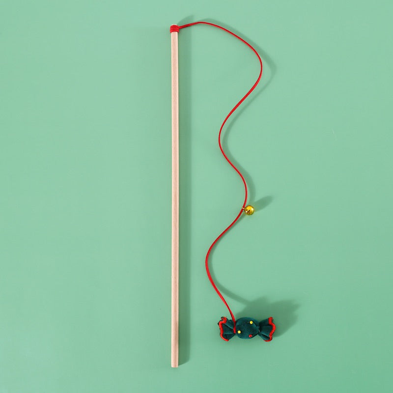 Cat Teaser Christmas Candy Wood Stick Wand Chaser Pet Toy