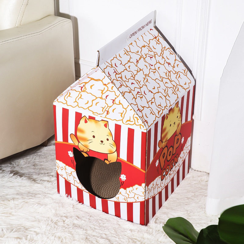 Classic Milk Box Cat Scratcher Pad Scratch Board Pet House Bed