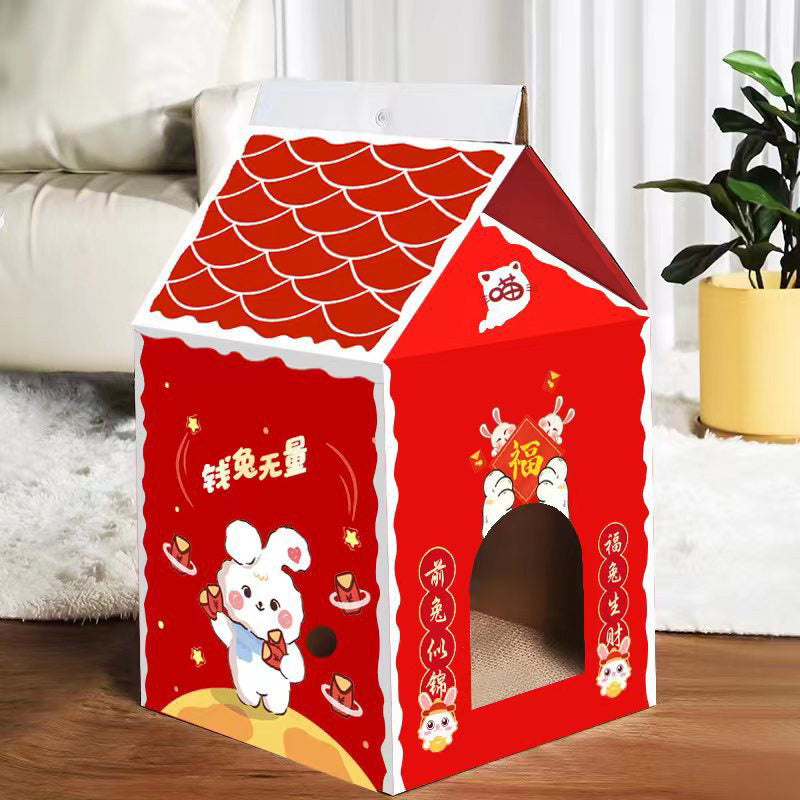 Classic Milk Box Cat Scratcher Pad Scratch Board Pet House Bed