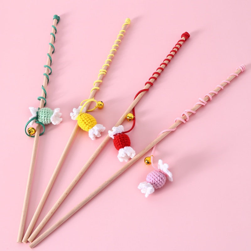 Cat teaser Candy 🍬 knitting 🧶 knit sugar pet toy wand stick chaser