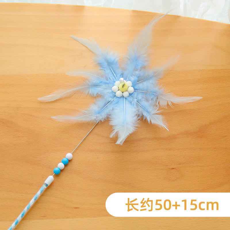 Windmill Cat Teaser with Feather and Tassel Pet Toy Stick Wand Chaser