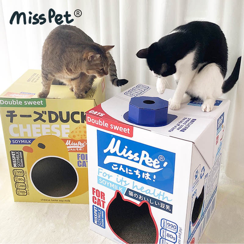 Misspet Soya Milk Box Cat Scratcher Cardboard House Scratch Board Pet Toy Bed