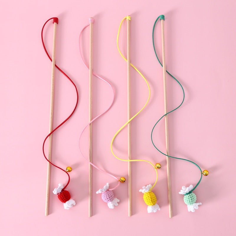 Cat teaser Candy 🍬 knitting 🧶 knit sugar pet toy wand stick chaser