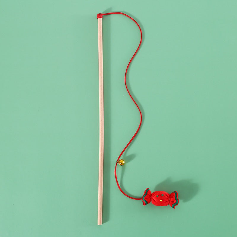 Cat Teaser Christmas Candy Wood Stick Wand Chaser Pet Toy
