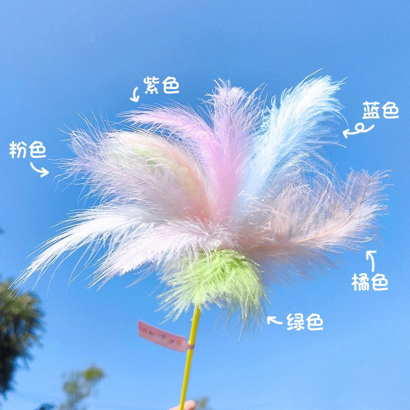 Cat Teaser Colorful feather crown and star pet toy wand stick chaser