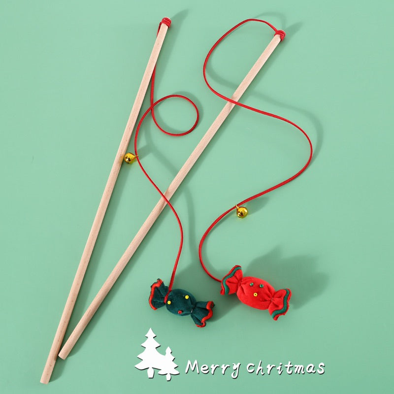 Cat Teaser Christmas Candy Wood Stick Wand Chaser Pet Toy
