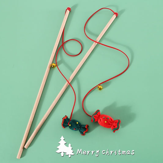 Cat Teaser Christmas Candy Wood Stick Wand Chaser Pet Toy