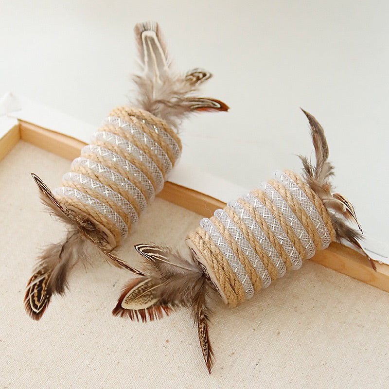 Cat Chaser Toy Bitting Ball with Feather Sisal Rope Spring 15cm