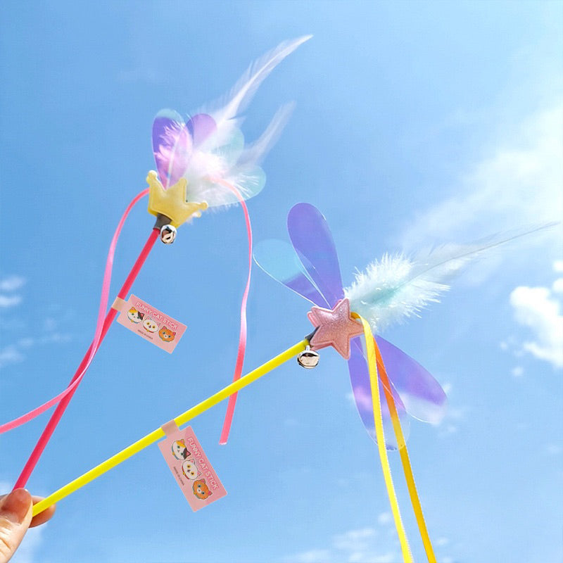Cat Teaser Colorful feather crown and star pet toy wand stick chaser