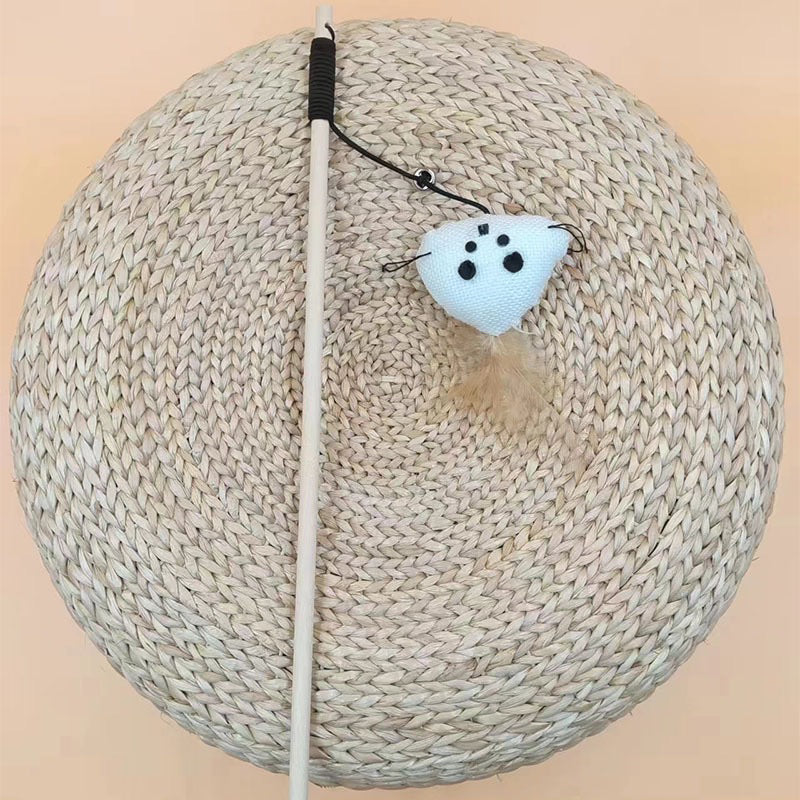 Wooden handle cat teaser with sisal rope toy chaser pet toy