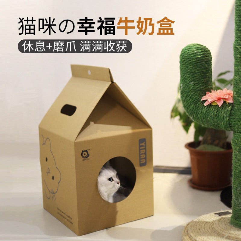 Simple Cat Scratcher House Milkbox Pet Bed Scratch Board
