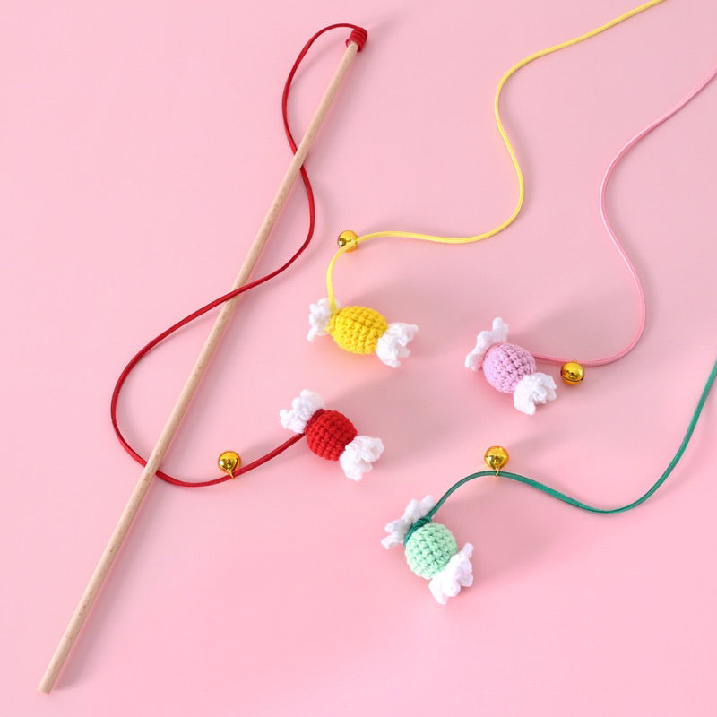 Cat teaser Candy 🍬 knitting 🧶 knit sugar pet toy wand stick chaser