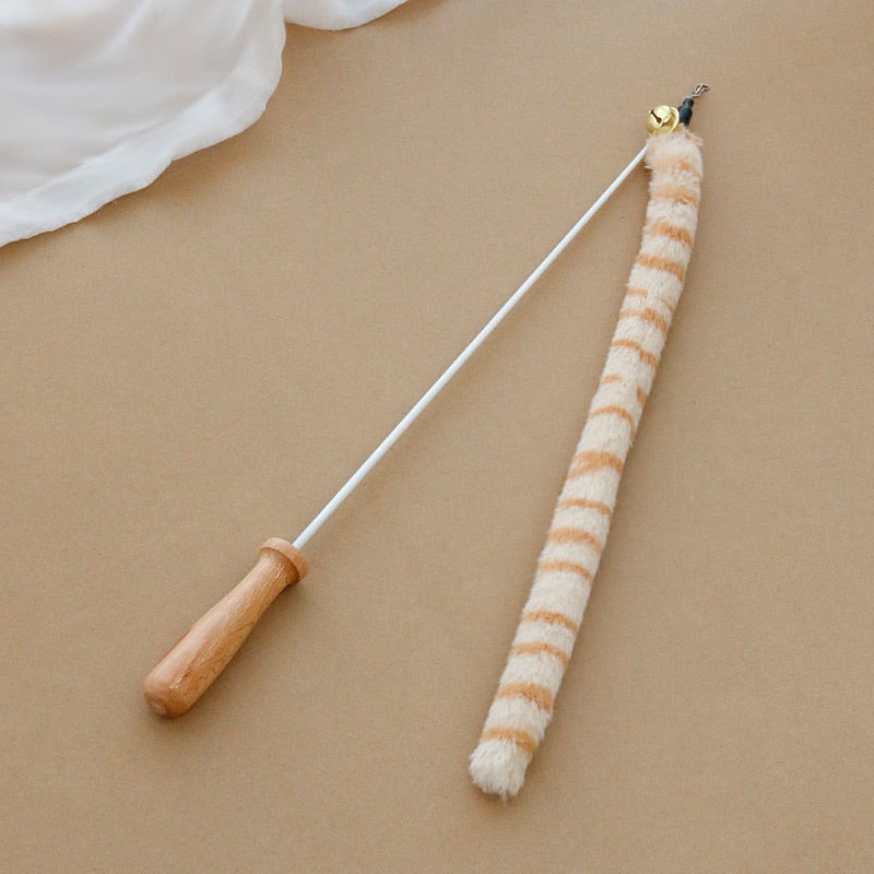 Tiger Tail Cat Teaser Pet Toy Chaser Stick Wand Extension Handle