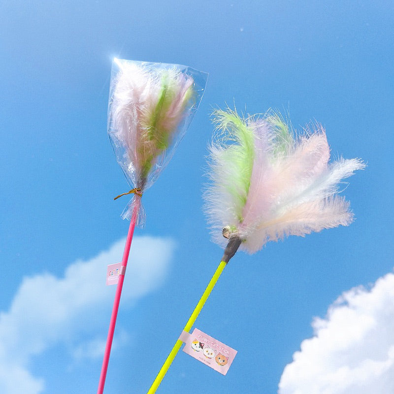 Cat Teaser Colorful feather crown and star pet toy wand stick chaser