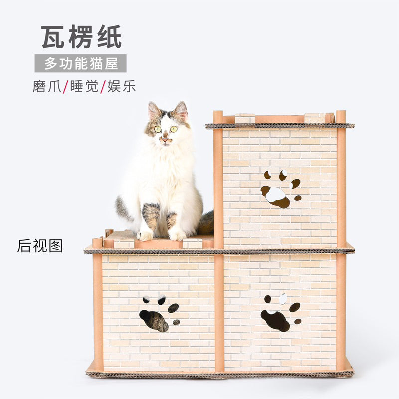Deku Cardboard Triple Deck Cat House Scratcher Villa Scratch Board Pet Toy