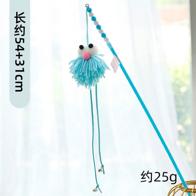 Cat Teaser toy chaser stick wand fluffy wools yarn 🧶 ball bug eye