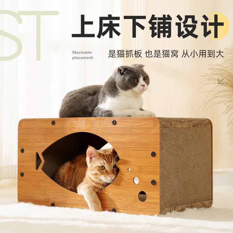 MeowFairy bubble 🫧 fish cat scratcher house double deck