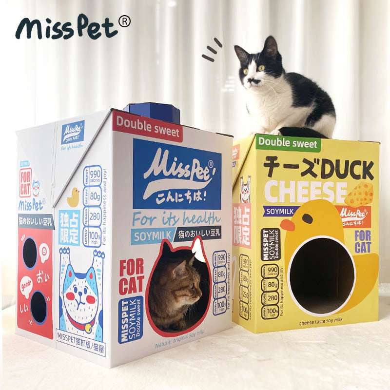 Misspet Soya Milk Box Cat Scratcher Cardboard House Scratch Board Pet Toy Bed