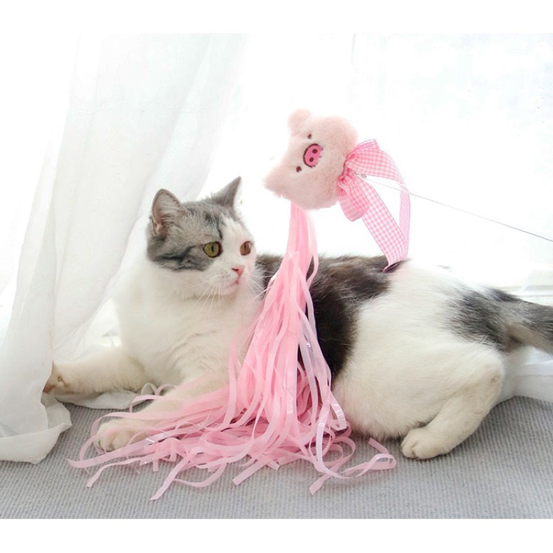 Fluffy Zoo Friend Cat Teaser with Blinking Tassel Pet Toy Chaser Stick