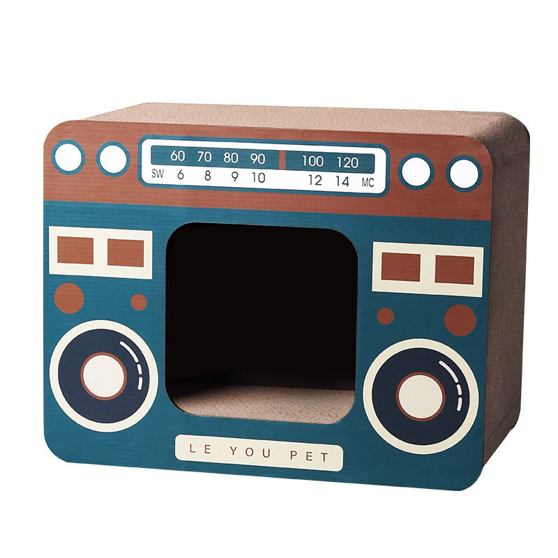 Cat Scrarch Box Board Scratcher Camera Radio House Pet Room